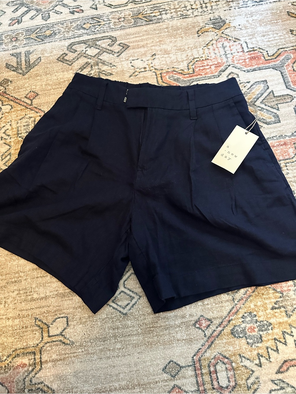 A New Day Linen Blend Pleated Mid Length Shorts